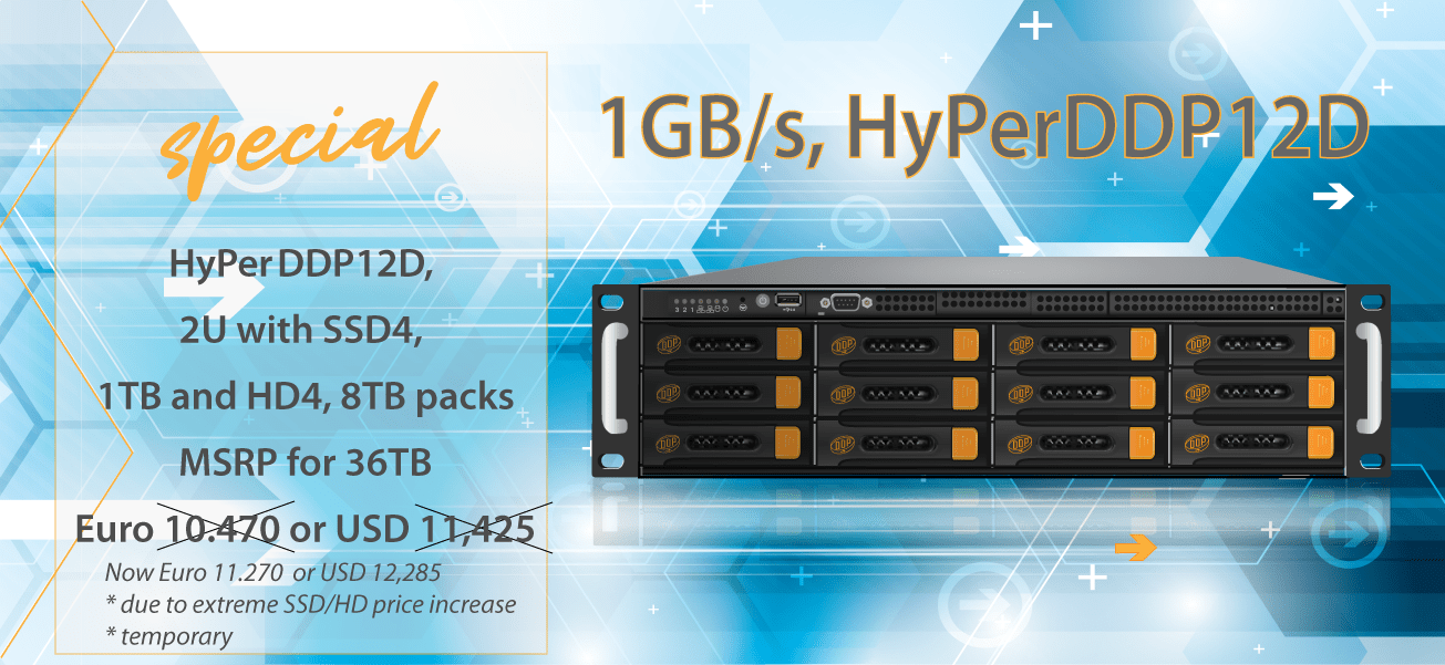 1GB/s HyPerDDP12D, 2U with SSD4, 1TB and HD4, 8TB packs, MSRP for 36TB
